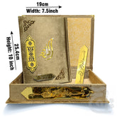 Title Image Gold Velvet Quran with box and attar cap bookmark tasbih and counter 11KVJ1-GOLD