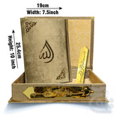 Title Image Tajweedi Gold Velvet Quran with box and Cap Attar Tasbih Bookmark Counter 855-4KVJ1-GOLD