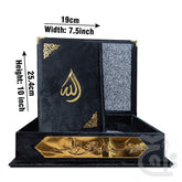 Title Image Black Velvet Quran 7 Clr Kanzul Iman with Fancy box and Cap Attar Tasbih Bookmark Counter 11-7KVJ1-Black