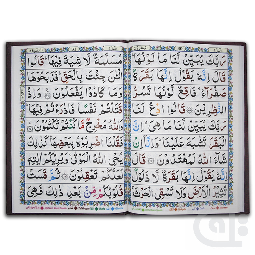 Inner Image Complete Quran  30 Juzz / Siparah Set Colour Coded Tajweed Rules 9 Line Large Text Hardback With Bag / Cover - Arabic Only 810-30K