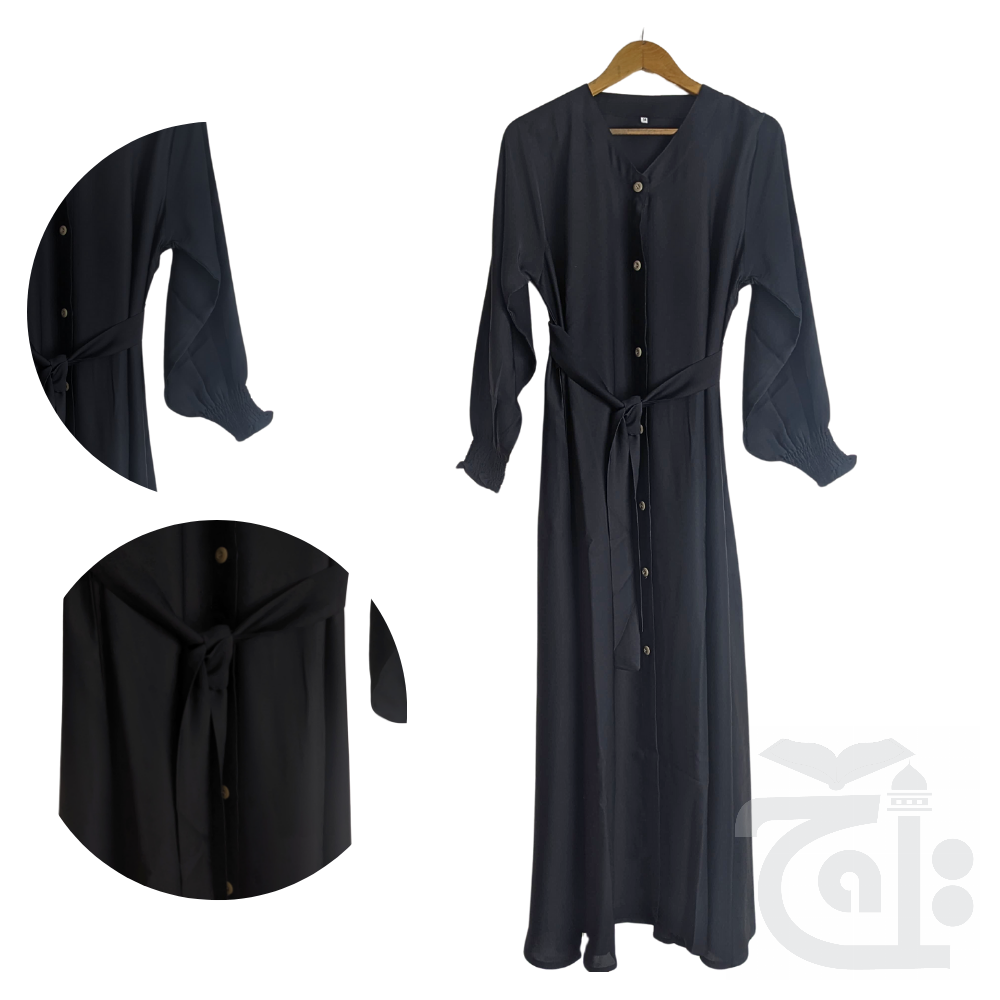 Inner Image Plain Abaya for girls with belt Adeeba-50 Black