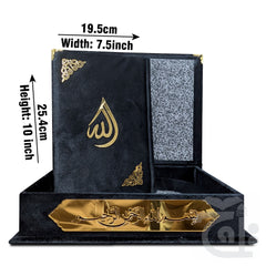 Title Image Holy Quran 4Clr (Tajweedi 16 Line Hafizi) Black Velvet With Box  855-4KVB-Black