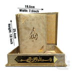 Title Image Holy Quran 4Clr (Tajweedi 16 Line Hafizi) Gold Velvet With Box  855-4KVB-Gold