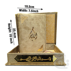 Title Image Holy Quran 4Clr (Tajweedi 16 Line Hafizi) Gold Velvet With Box  855-4KVB-Gold