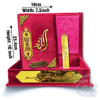 Title Image Gift Velvet Quran with box and attar cap bookmark tasbih and counter 11KVJ1-RED