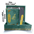 Title Image Green Velvet Quran with Special box and attar cap bookmark tasbih and counter 11KVJ2-GREEN