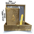 Title Image Tajweedi Gold Velvet Quran with Fancy box and Cap Attar Tasbih Bookmark Counter 855-4KVJ2-GOLD