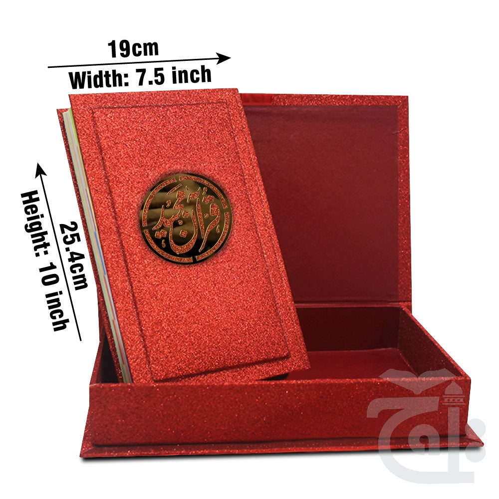 Title Image Holy Quran Red Glitter Translated Kanzul Iman(7 color) with Box 11-7KGLTB-RED