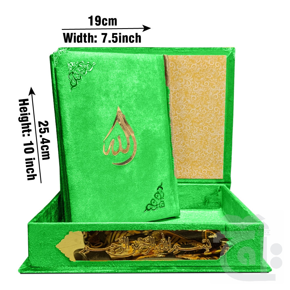 Title Image Holy Quran Velvet Green With Box Translated Kanzul Iman(7 color) 11-7KVB-Green