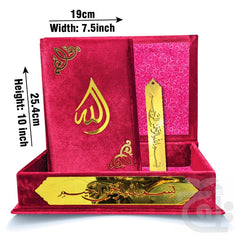 Title Image Red Velvet Quran 7 Clr Kanzul Iman with Fancy box and Cap Attar Tasbih Bookmark Counter 11-7KVJ1-Red
