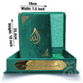 Title Image Green Velvet Quran 7 Clr Kanzul Iman with Fancy box and Cap Attar Tasbih Bookmark Counter 11-7KVJ1-Green
