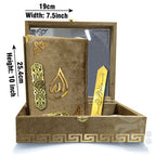 Title Image Gold Velvet Quran with Special box and attar cap bookmark tasbih and counter 81KVJ2-Gold