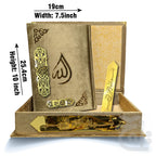 Title Image Gold Velvet Quran with Special box and attar cap bookmark tasbih and counter 81KVJ1-Gold